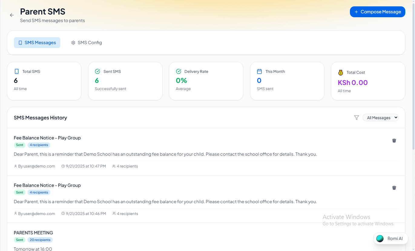 Parent SMS Notifications