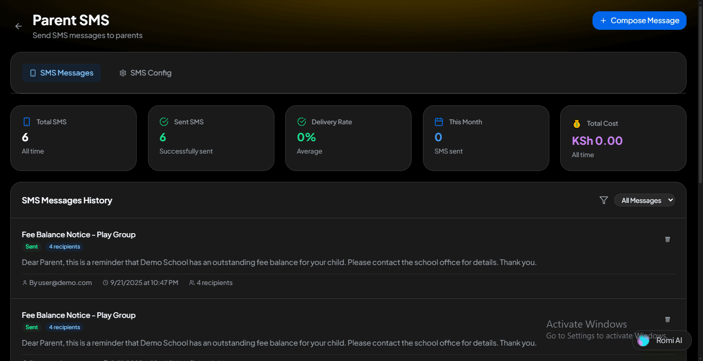 Parent SMS Notifications