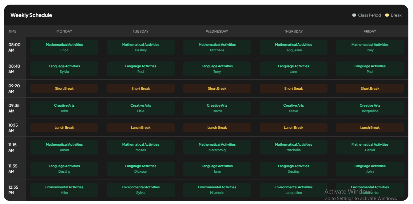 Weekly Schedule View
