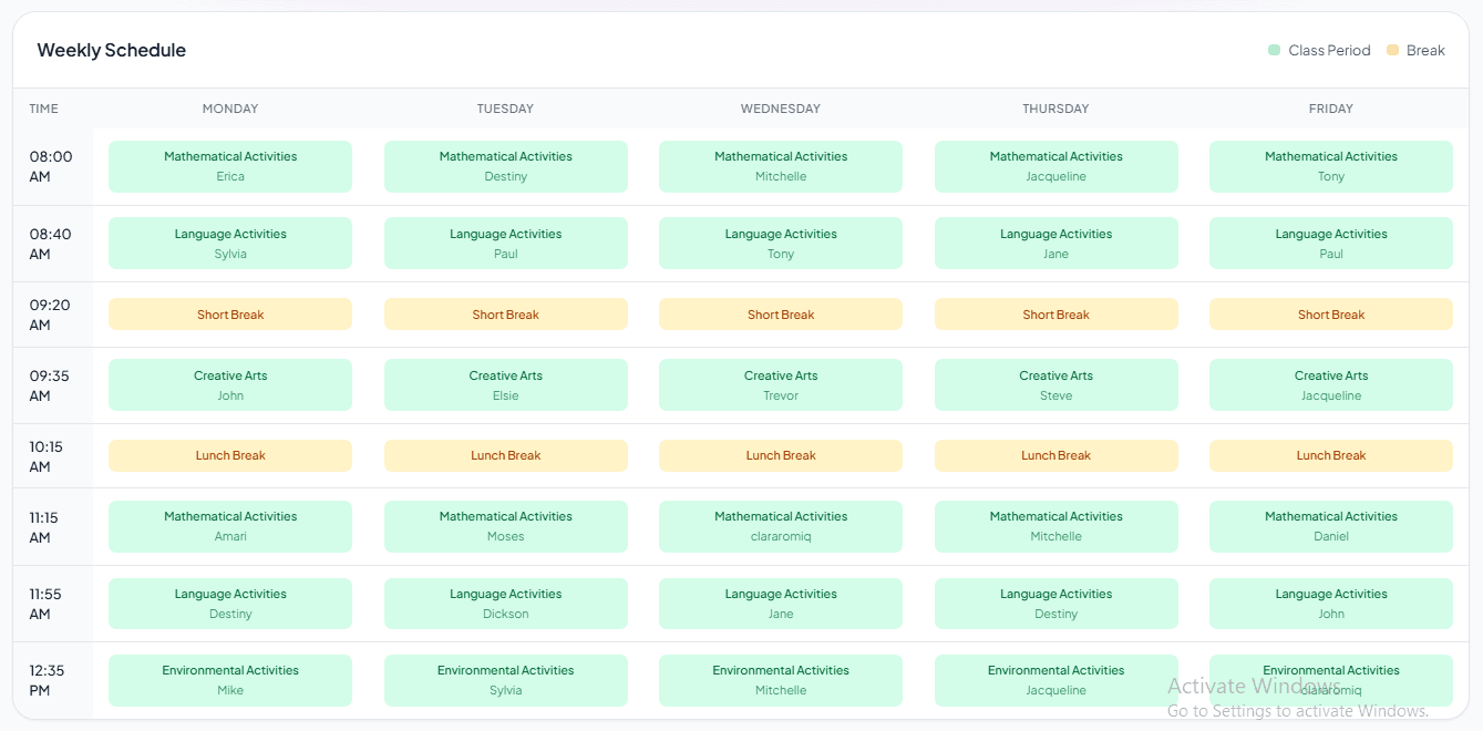Weekly Schedule View